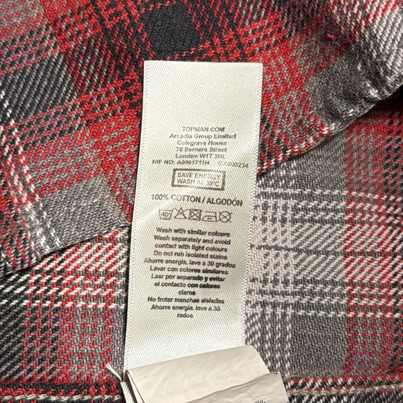 Topman Men’s Shirt Medium Plaid Button-Up Long Sleeve Shirt - Picture 5 of 5